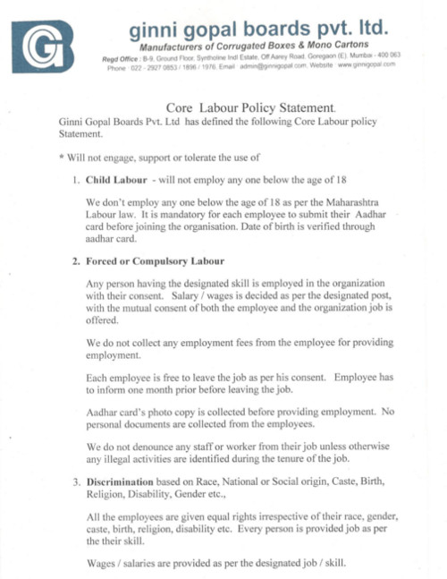 Core Labour Policy